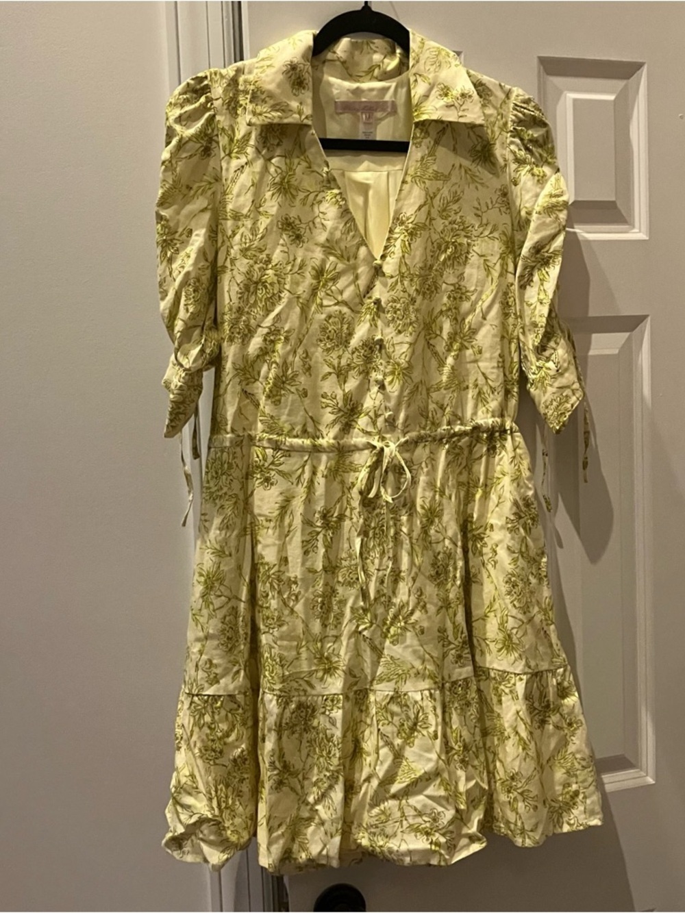 Hutch (Anthropology) Grant Short-Sleeve Linen Yellow Floral Mini Dress (Med) - Picture 3 of 11